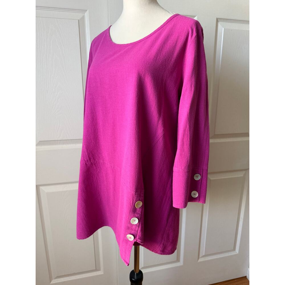 Soft‎ Surroundings Magenta Asymmetrical Cotton Tunic Top Button Detail Size M